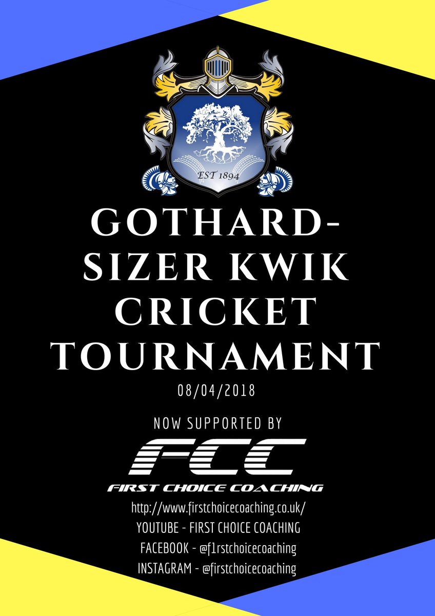 WilburtonCC's tweet photo. Big #GothardSizer2018 announcement!
We are delighted to announce a partnership with @F1RSTCCoaching for the tournament. They will be there on the day as well as very kindly donating prizes for all players. Tournament still open to all at U11 and U13. Contact us for more details. https://t.co/73X3NMC1Om
