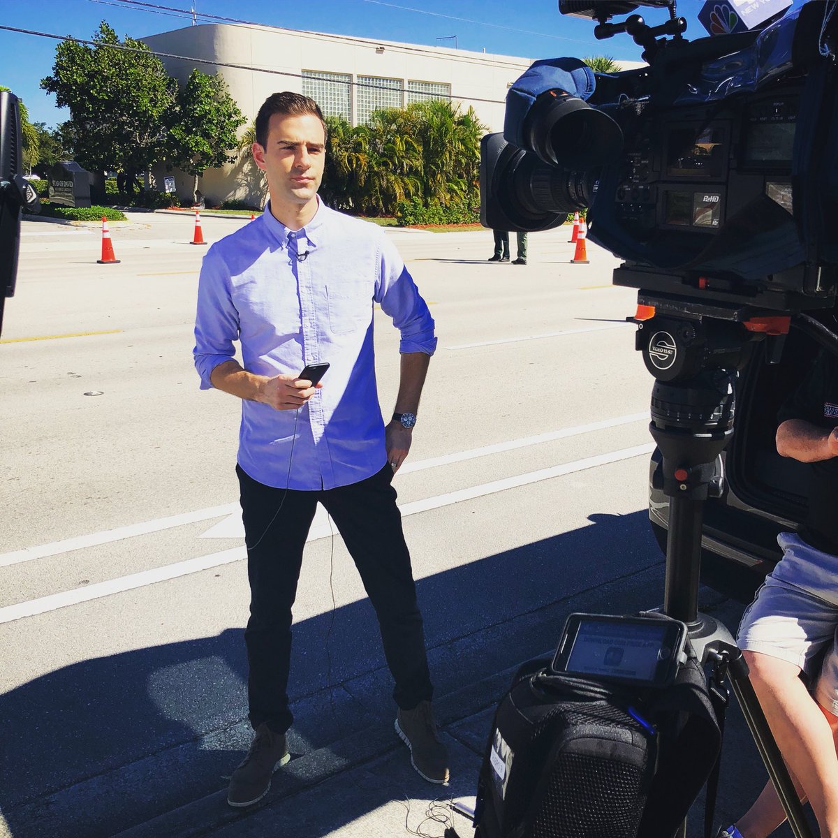 Adam4NY's tweet photo. Surreal to be standing outside the funeral home where we buried my grandfather 6 months ago. Now I’m here reporting about a young girl who died in the #Parkland massacre. 
My grandfather was in his 90’s.
She was 14. That’s just wrong. https://t.co/wYQszhPbyb