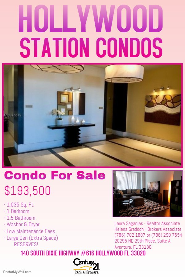 Get_Miami's tweet photo. Laura Saganias - Realtor Associate
Helena Graddon - Brokers Associate 
Century 21 Capital Brokers
Beautiful 1 Bed/1.5 Bath plus large den, 24 hrs security, Washer + Dryer
$193,500 https://t.co/UpDz1nvhZz