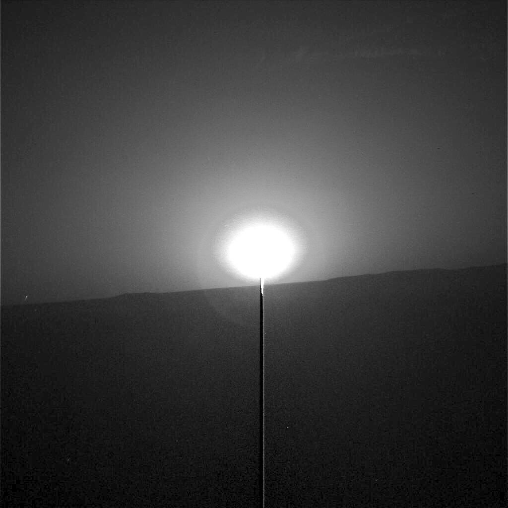 Sol 4999 sunrise from PanCam in color, and Navcam in BnW with some feint clouds.