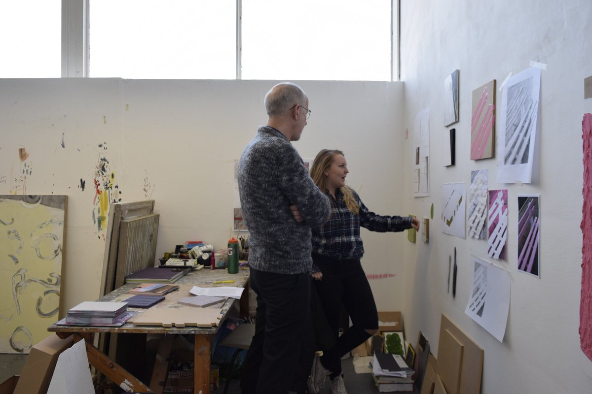 wagonart's tweet photo. Had intensive yet most delightful day with #JackDavidson in #Aberdeen today. Tutorial sessions with 4th year Painting students & lecture at @GraysArtSchool followed by visit to @PeacockVisArts. Thanks everyone who we met today! #ShowandTell at #WORM will end tomorrow at 5pm. https://t.co/RbcEB3ceIw