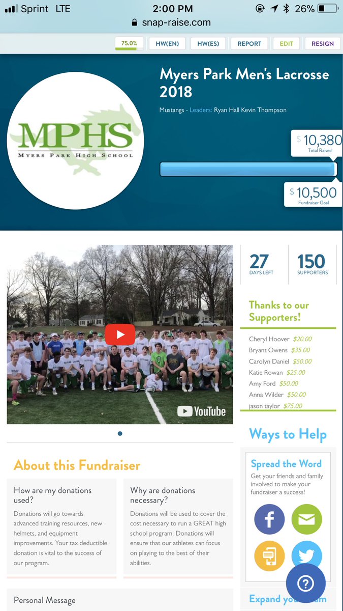 SnapRaise_CLT's tweet photo. Myers Park Men’s Lacrosse with over $10,000 raised in less then 24 hours!!! Keep up the great work fellas @MyersParkHS @mp_stangsclub #WorkLessKeepMore #TeamFirst https://t.co/0unwkuBa6q https://t.co/W3342xv0cq