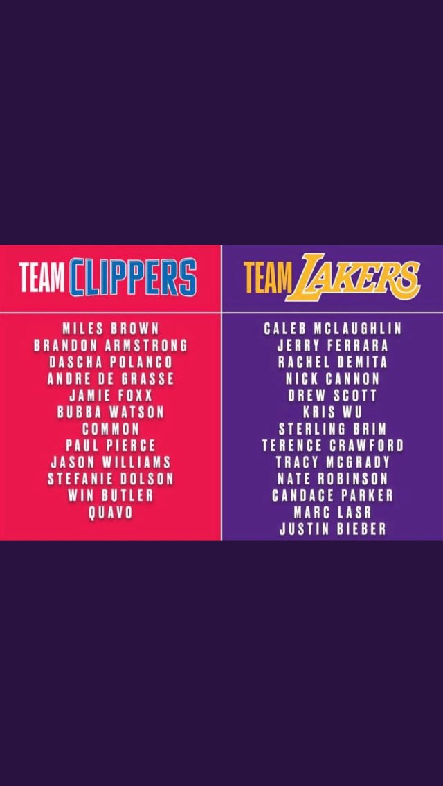 OfficialNBAvote's tweet photo. NBA Celebrity Game teams https://t.co/1fs4DQJoti