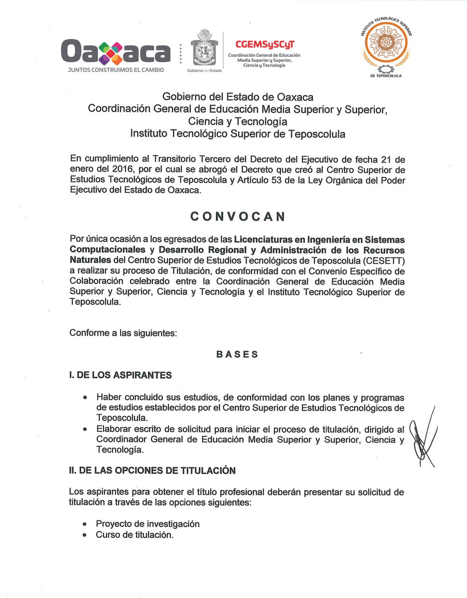 CGEMSSCT_GobOax's tweet photo. 👉La Coordinación General y el @tecteposcolula CONVOCAN a egresados del Centro Superior de Estudios Tecnológicos de Teposcolula #CESETT, a realizar su proceso de Titulación conforme a las bases emitidas en la siguiente convocatoria: https://t.co/GREJJy7fV8