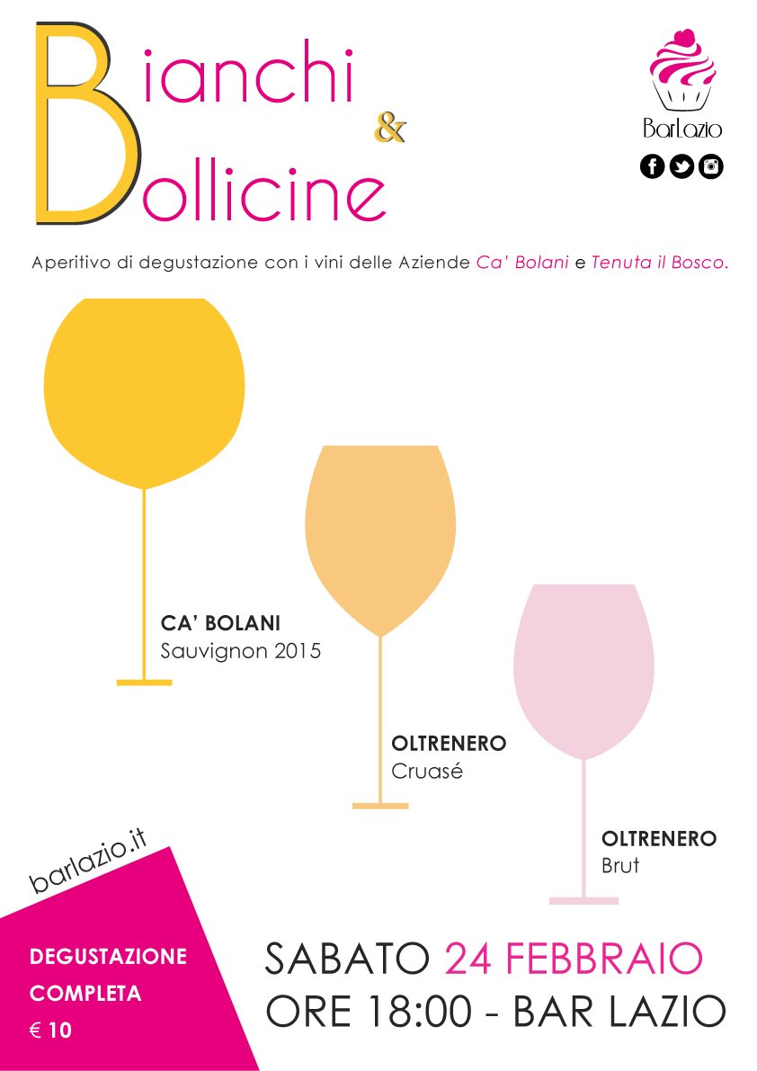Ci prepariamo per #sabato 24 #febbraio con una #degustazione di #vinibianchi e #bollicine con #CaBolani e #tenutailbosco al #barlazio