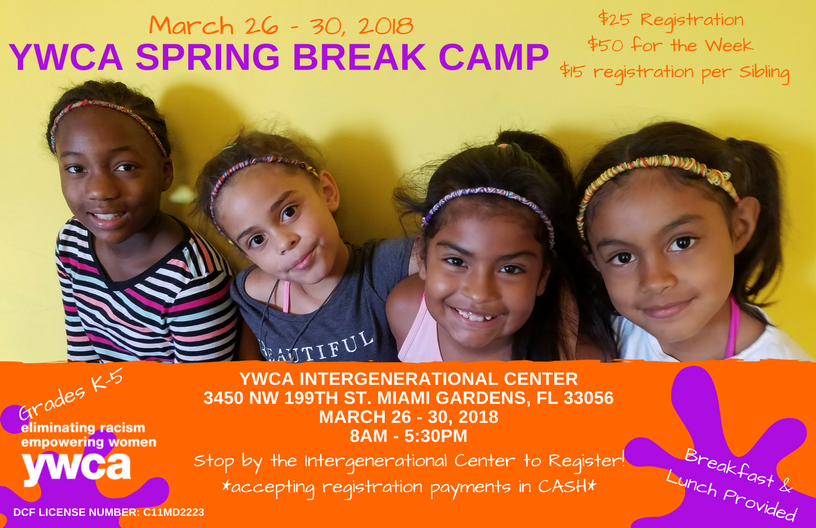 YWCAsouthfl's tweet photo. #FreshFriday at @YWCAMIAMI ! Registration for Spring Camp in now OPEN! Available for grades K-5. March 26th - 30th at YWCA Miami Gardens from 8 AM - 5:30 PM. See flyer for complete details!
#MissionSpring #SpringBreak https://t.co/P6tOL4XUGZ