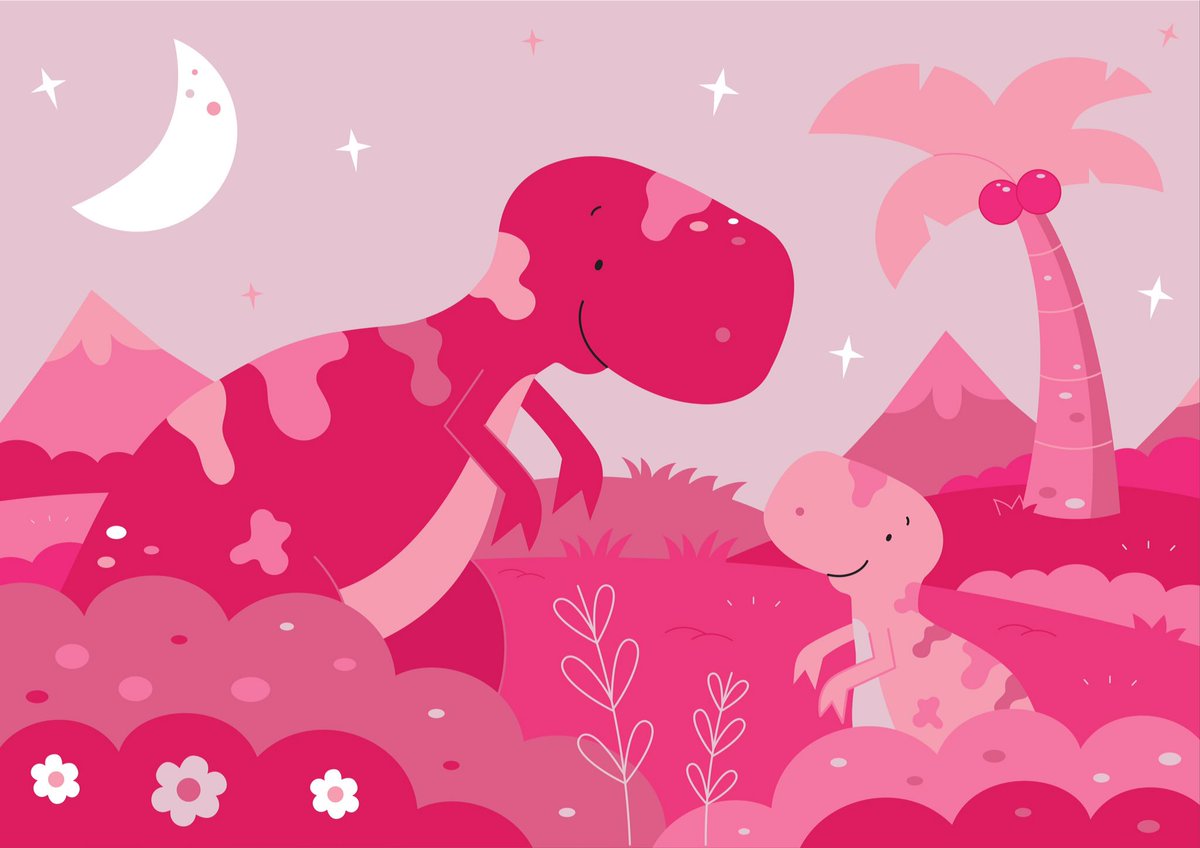 ConorRawson's tweet photo. A splash of Boto Pink and more dinosaurs for this weeks #colour_collective #illustration #kidlitart #dinosaurs https://t.co/PRwpRf5UO8