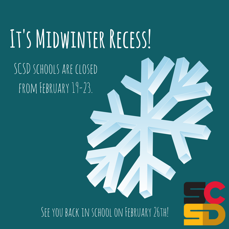 SyracuseSchools's tweet photo. REMINDER: SCSD schools are closed February 19-23 for Midwinter Recess. We look forward to seeing you back in school on Monday, February 26th! https://t.co/OqOO7yAhkY