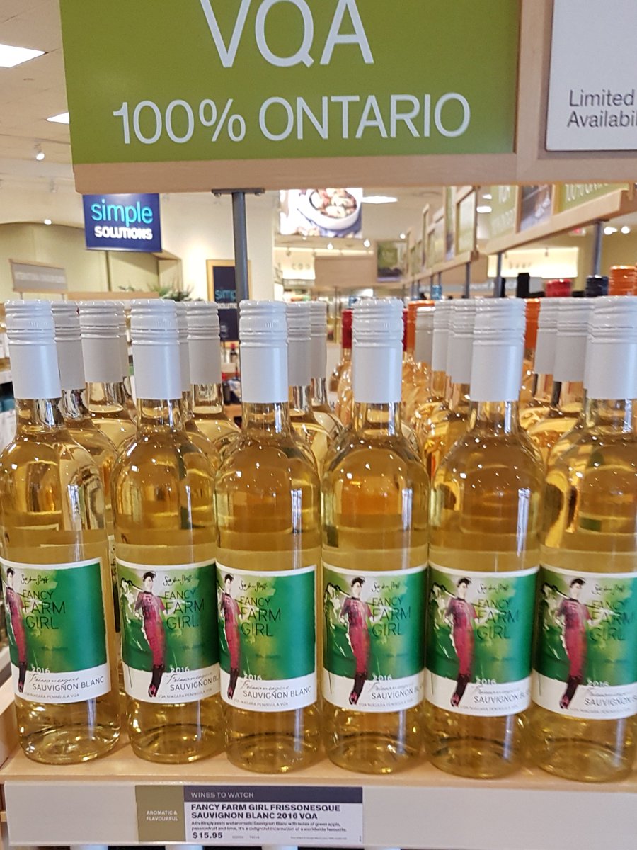Fancy_Farm_Girl's tweet photo. Look how pretty Frissonesque looks on the shelf at the @LCBO at Appleby/Upper Middle in #BurlingtonON. Thrilled to have this gorgeous Sauv Blanc in the #WinesToWatch program! $15.95 a bottle, grab yours today. https://t.co/r4mgthmQyz