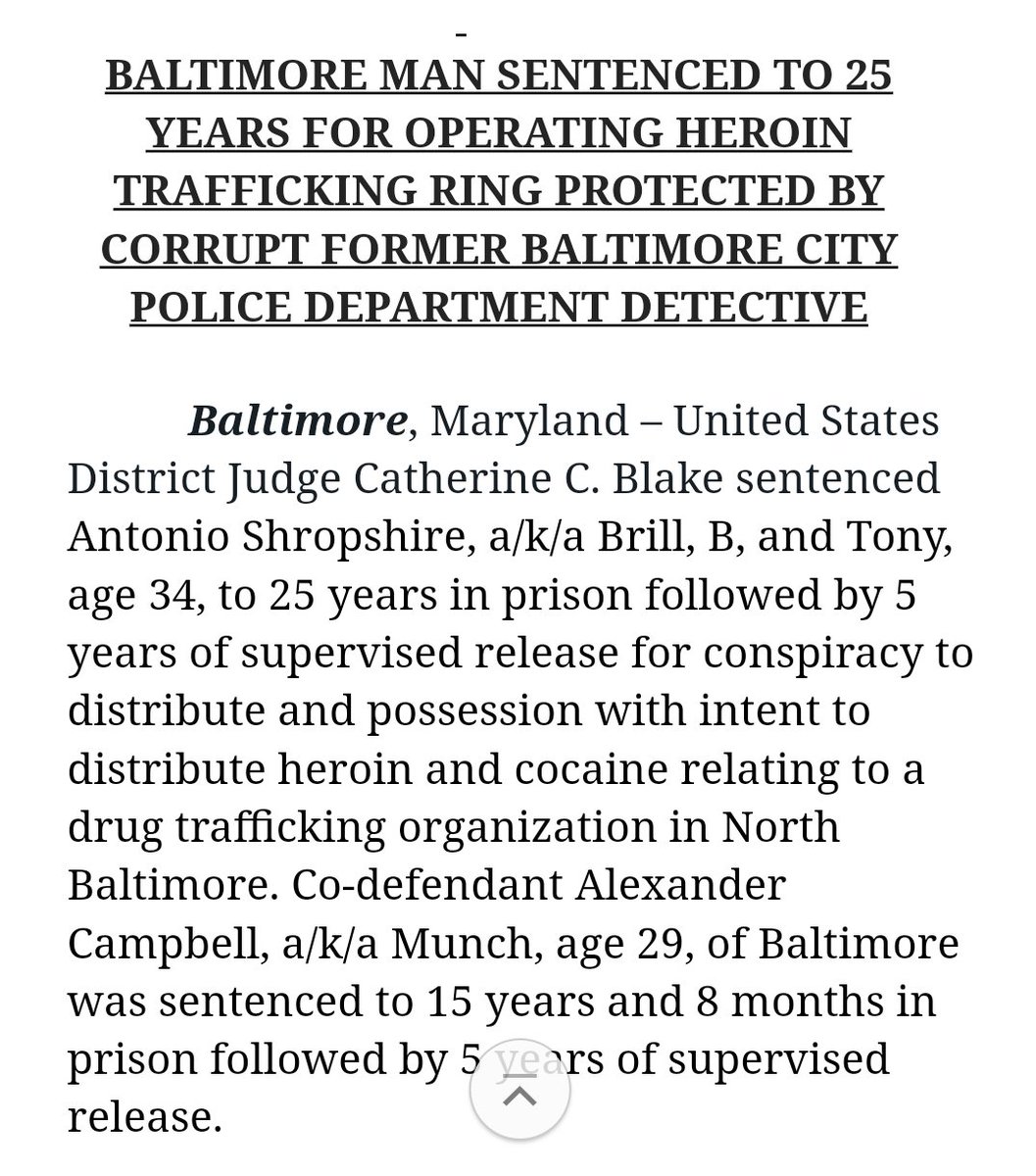 jemillerbalt's tweet photo. Two Baltimore drug dealers sentenced to federal prison in case in which fmr BPD GTTF Det Momodu Gondo was caught on wiretap..led to corruption case investigation https://t.co/LLeEGGDzFI