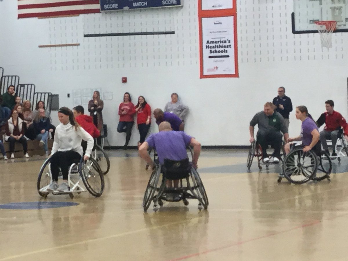 DeniseGering's tweet photo. UW Whitewater wheelchair basketball-what a great life lesson on overcoming obstacles for our middle schoolers! @DeniseGering @HSSD https://t.co/umZH4a4Z4j