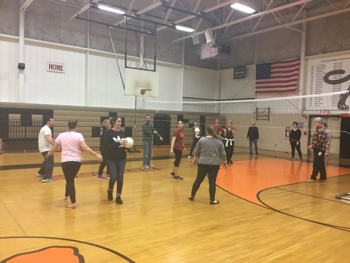 PitmanHS_NJ's tweet photo. PHS staff team building while debriefing after a great in-service #PitmanPantherPride https://t.co/T1IddrmExa