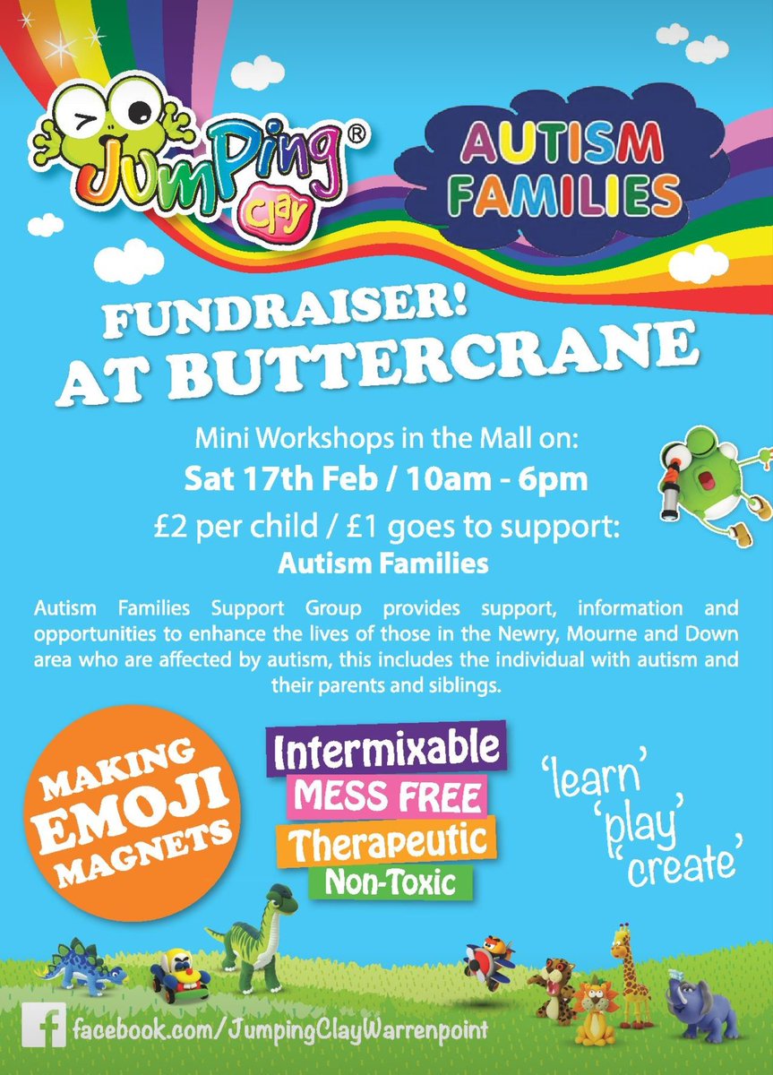 AutismFamiliesC's tweet image. 🌟All happening tomorrow!!!!🌟

We are very grateful to Jumping Clay Warrenpoint for hosting this fundraiser for our group so call in tomorrow to join in the fun &amp;amp; show your support! 😁🌈 @Buttercrane