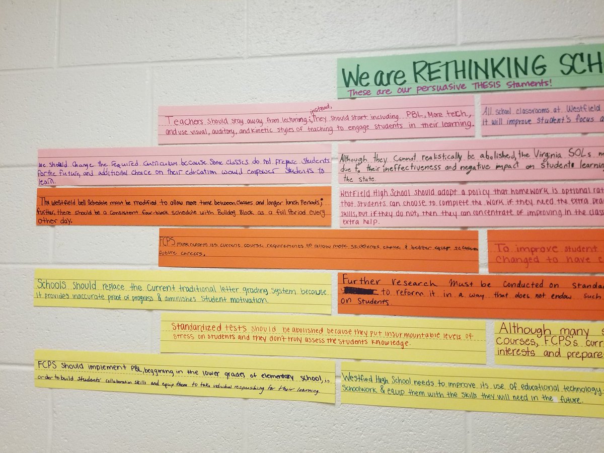 alwayswrite123's tweet photo. These #sophomores are getting ready to #RethinkSchool next week! #PBLinFCPS #edchat #PBL #collaboration @westfield_hs @christiepday #English10 #HSEnglish #persuasivewriting #thesisstatements https://t.co/UffmUJu5Zt