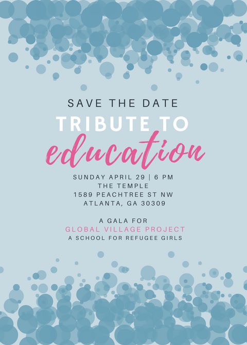 GVPGirls's tweet photo. Sunday, April 29th, 2018! #SaveTheDate #GlobalVillageProject #TributeToEducation #Tribute18 #Gala #Fundraising #Refugees #GirlsEducation #Education #Nonprofit #Atlanta https://t.co/3tHRlzS7b5