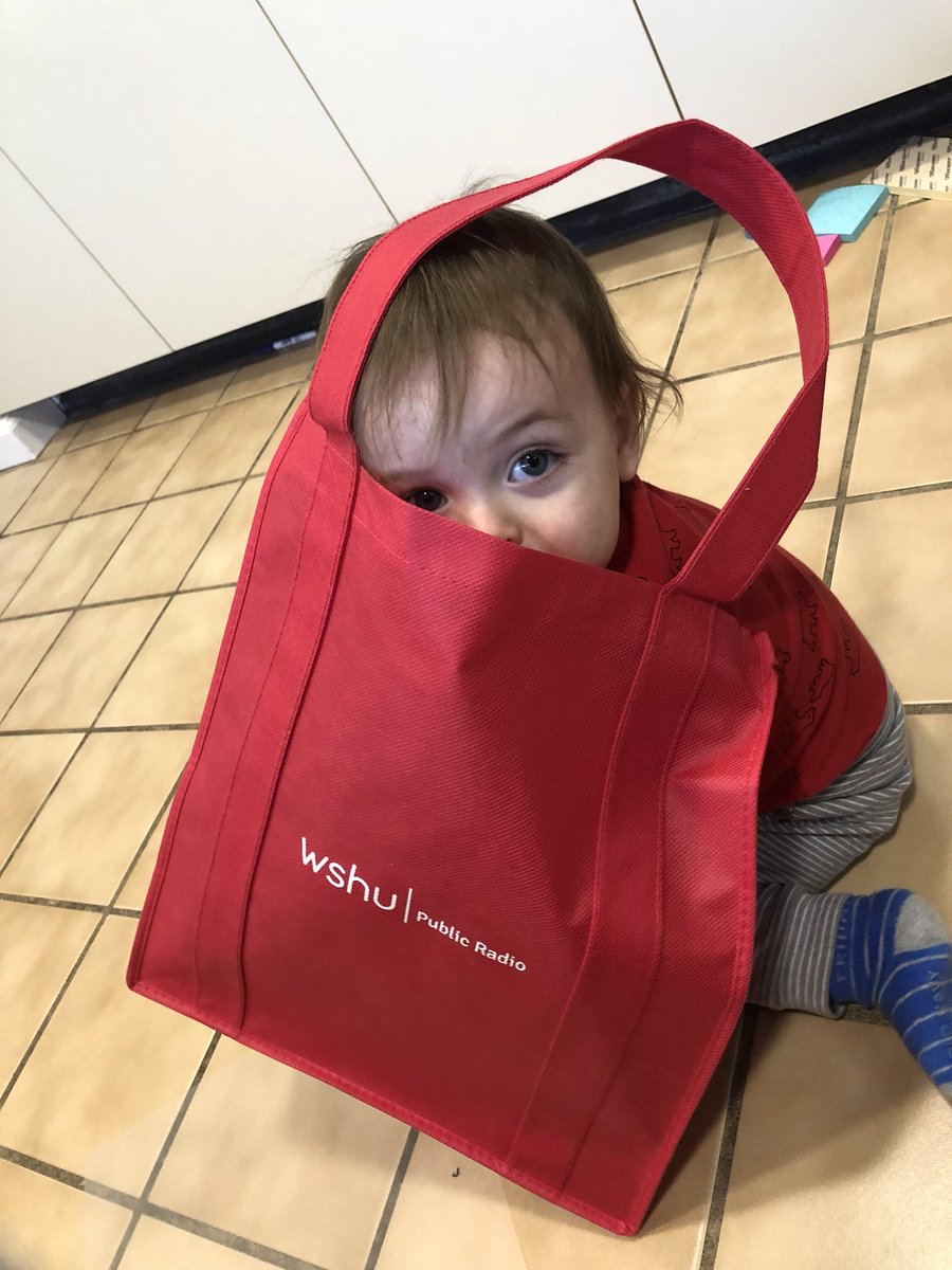 MalloryHMoyer's tweet photo. @WSHUPublicRadio my son’s new favorite toy is my WSHU bag! https://t.co/WCBGecxSvB