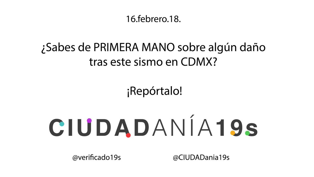 CIUDADania19s's tweet photo. Reporta daños (de manera responsable y verificada) del #sismo #16f. Llena el formulario 👉🏽https://t.co/mSrY7HVxmU https://t.co/HfVbr15FyC