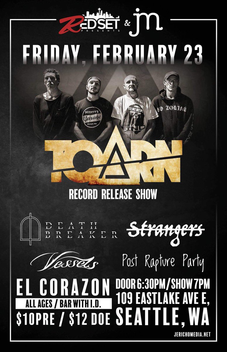 PostRaptrParty's tweet photo. Only 1week till our first show of 2018!!!! ALL AGES! RedSet Presents at El Corazon with Toarn, Deathbreaker Vesselsnw and Strangers $10adv/$12 #allages #metal #redsetpresents #jerichomedia #toarn #deathbreaker #femetal #doommetal #postrock #elcorazon #seattlemetal #wametal https://t.co/TF87bNnscK