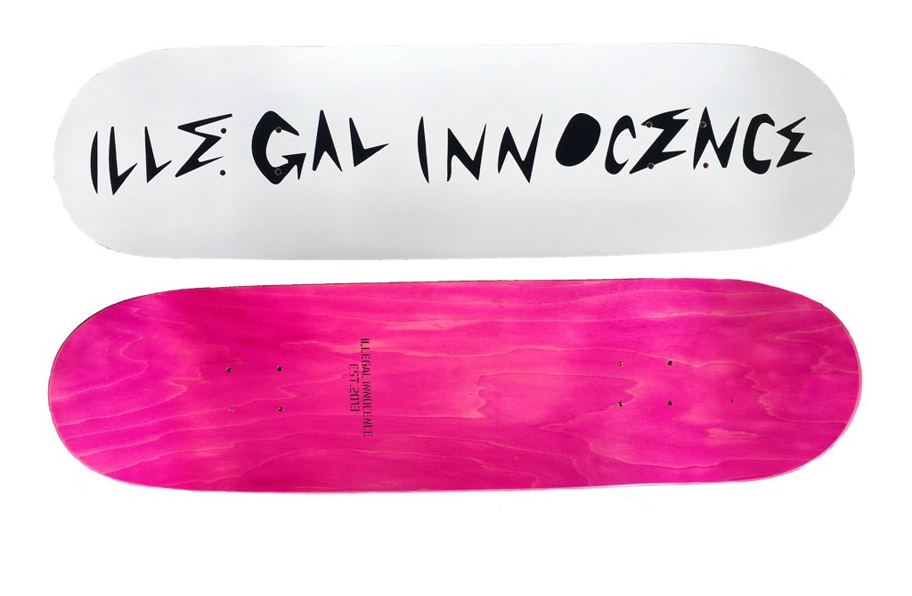 SKATEBOARD GIVE AWAY RULES: 

-Retweet this tweet

-Follow us on here ( + follow our ig @illegalinnocence to get your name down twice in the contest, dm us proof)

We will pick one winner at random for every 100 retweets!

illegalinnocence.com