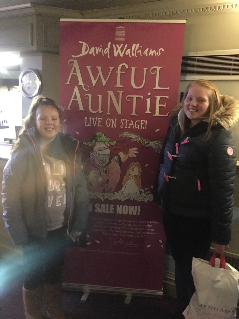 LucySwindler's tweet photo. Enjoying ice cream at the interval of watching Awful Auntie. What an amazing show!! @LaurenSwindler @rubyswindler @davidwalliams https://t.co/9RuoUfh2p5