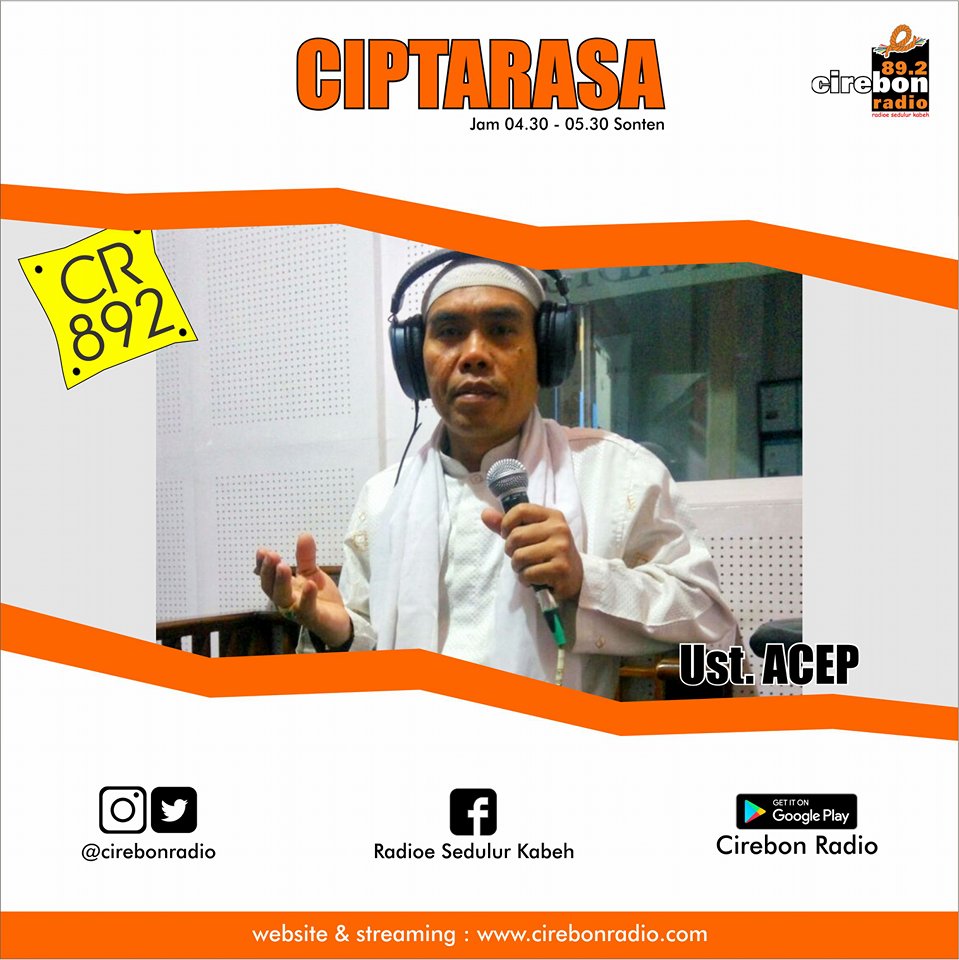 CirebonRadio's tweet photo. Assalamualaikum Kang Yayu
Babak #CIPTARASA saniki sareng tema "Catatan Amal Kita" bareng Ustad Acep..takon Ustad langsung koment atau
telephon 0231 234305
WA 085959593892
https://t.co/U3IMW8TrXQ https://t.co/J0iXutgbEw