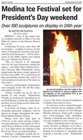 brunswickpost's tweet photo. MEDINA – Annual Ice Festival gets underway President's Day weekend; over 100 sculptures will be on display https://t.co/c5i32PYSru https://t.co/gI23yu7b2H