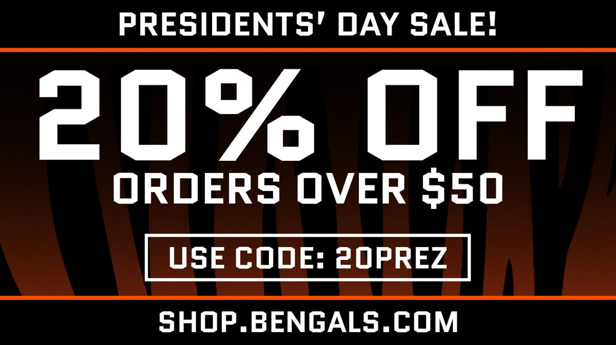 Special deal with the code "20PREZ" ⬇  🛒: go.bengals.com/2EJsGdc https://t.co/Sv8FHe0H7H