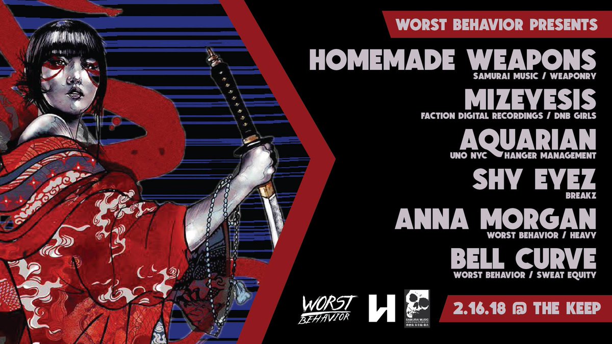NYC BASS MUSIC (@womp_blog) on Twitter photo 🎉TONIGHT #WorstBehavior
<a href="/homemadeweapons/">homemade weapons</a> (<a href="/Samurai_Music/">Samurai Music</a> / Seattle)
<a href="/mizeyesis/">Mizeyesis ♥</a>
<a href="/Aquarian/">aquarian.ham (parody account)</a>
<a href="/shyshyeyez/">Shy Eyez</a>
<a href="/annamorgandj/">Anna Morgan</a>
@directrudeboi
10PM at The Keep, $15-20
🎟️residentadvisor.net/events/1057070 🎉TONIGHT #WorstBehavior
<a href="/homemadeweapons/">homemade weapons</a> (<a href="/Samurai_Music/">Samurai Music</a> / Seattle)
<a href="/mizeyesis/">Mizeyesis ♥</a>
<a href="/Aquarian/">aquarian.ham (parody account)</a>
<a href="/shyshyeyez/">Shy Eyez</a>
<a href="/annamorgandj/">Anna Morgan</a>
@directrudeboi
10PM at The Keep, $15-20
🎟️residentadvisor.net/events/1057070