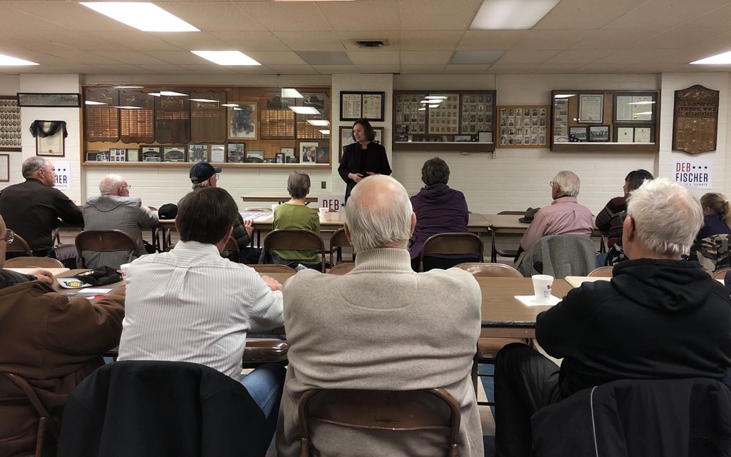DebforNebraska's tweet photo. So many smiling faces at the Wahoo Veterans Memorial Club to finish off the day! Thanks for coming out! #NEVets #NESen https://t.co/Z6IHlo3Knx
