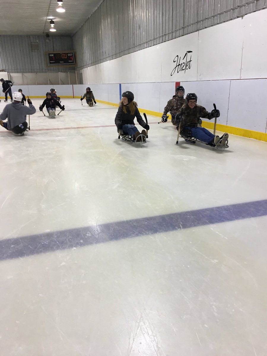 What an AMAZING afternoon!! Thank you to the Swift Current Avengers Sledge Hockey coaches and players for coming out and introducing the sport to our Gr. 3-12 PE students. #sledgehockey #futurestars