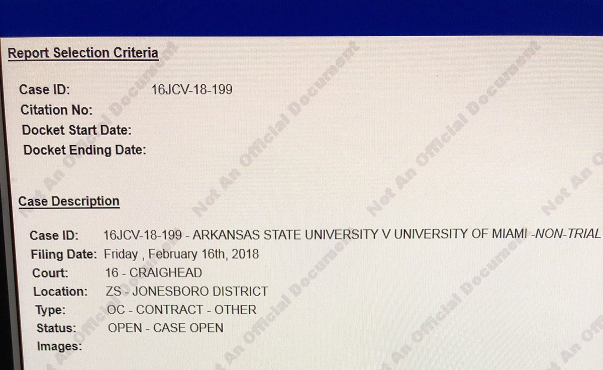 TheJayBir's tweet photo. BREAKING: Arkansas State has officially sued the University of Miami...just filed to Craighead County District court #WolvesUp #TheU https://t.co/kt5YAyKX7a