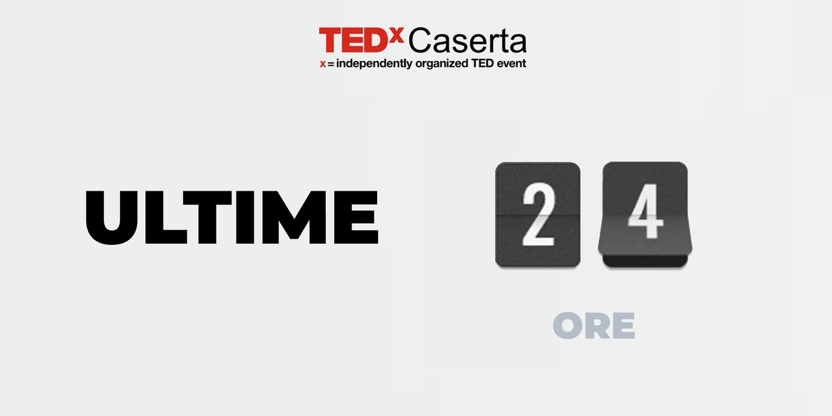 ➡➡➡ ULTIME 24 ORE ⬅⬅⬅
🖐 Data la forte richiesta ricevuta, sono stati aggiunti dei posti!
Se non l'hai fatto prima, ora è il momento! 🏃‍♂️🏃‍♀️
🔜 TEDxCaserta - PassiON > is 
⬇ Candidati ora per far parte del pubblico! ⬇ 
tedxcaserta.typeform.com/to/DOHjfT