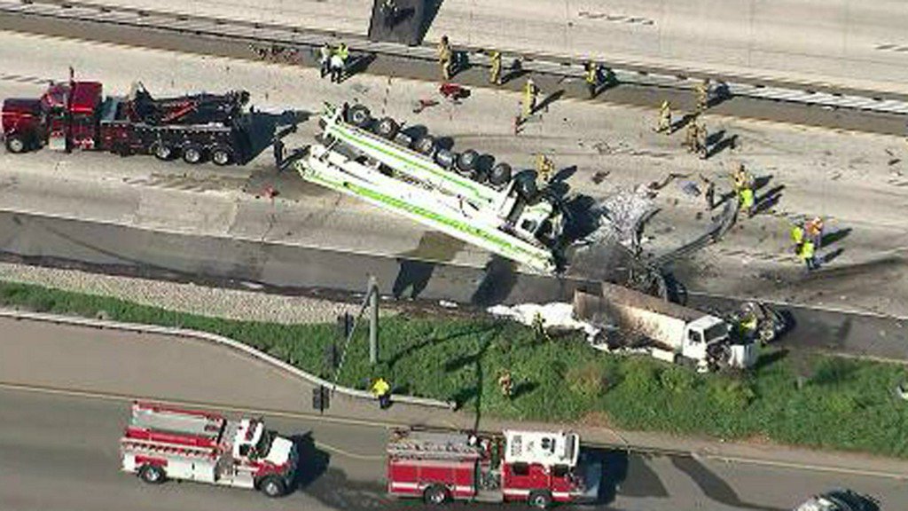 At Least 5 Dead, 10 Freeway Closed After Fiery Crash Involving Multiple