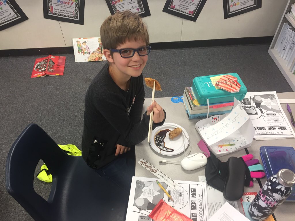 AcsaWelker's tweet photo. S shares his heritage with class today on Chinese New Years with a google slides presentation, quiz and his grandmother’s homemade dumplings. #rcsdjunction #rcsdchampions @EmmieJ https://t.co/RhOvsaBAKX