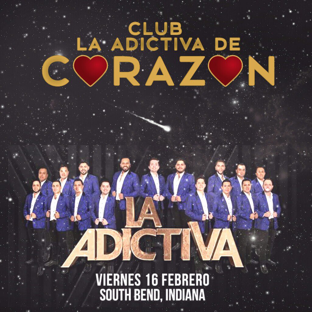 Adictiva26's tweet photo. HOY 16 DE FEBRERO SOUTH BEND, INDIANA, RECIBE A @adictivaoficial Y SUS GRANDES ÉXITOS, NO TE LO PUEDES PERDER ATREVETE A VIVIR UNA GRAN NOCHE ADICTIVA...

@anvalmusic @anvalandres  @AdicDCorazon https://t.co/D1cTkc0TfK