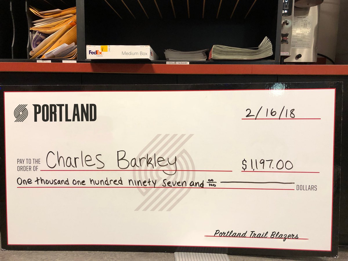 trailblazers's tweet image. Check's in the mail, Chuck.