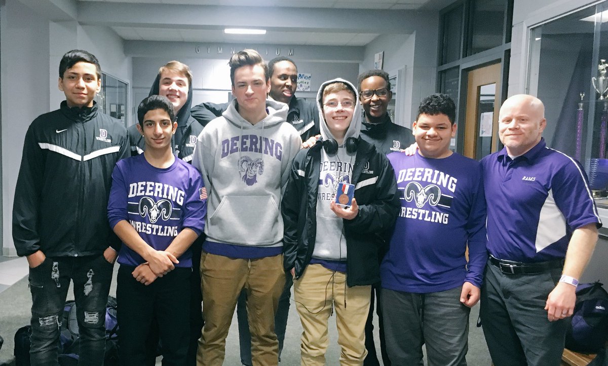 DHSRamWrestling's tweet photo. Best of luck to Magnus H (Front Row, 3rd from Rt.) at the Class A State Tournament Saturday!  DHS’s first freshman to make States in more than a decade!Thanks to all his Ram teammates who practiced with him all week to help get him ready! @DeeringAthletic @DeeringHS @mheis03 https://t.co/lomhBRYFAr