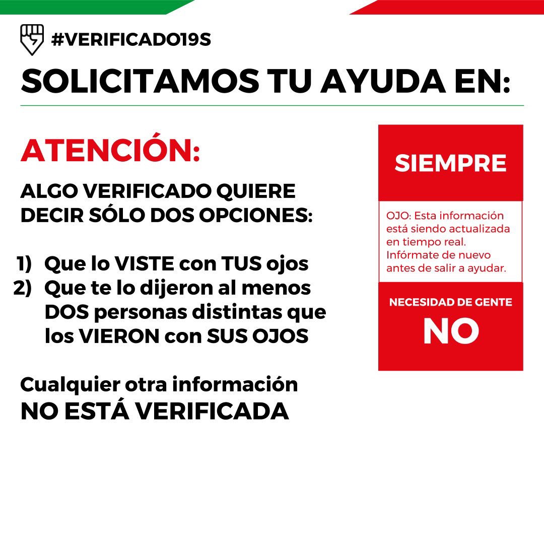 En este nuevo sismo, hoy y siempre, recuerden que verificar es trabajo de todos y todas. No difundas ni compartas cosas que no te consten. RT