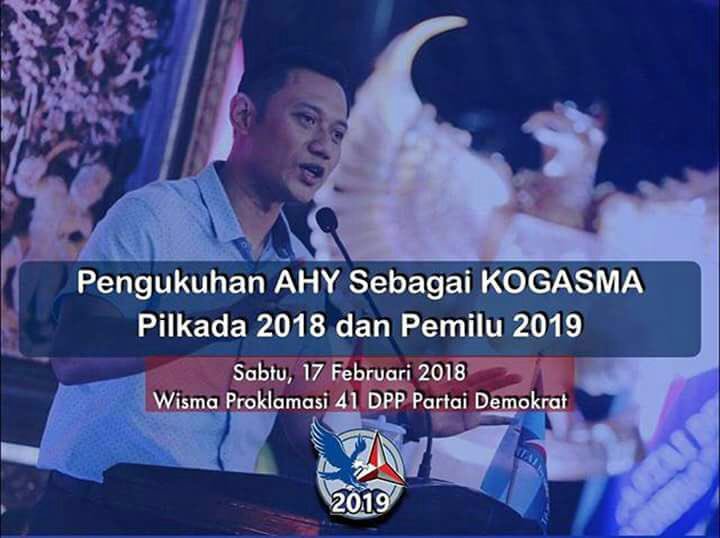 soeyoto1's tweet image. Hari ini AHY dinobatkan sebagai Komandan Satuan Tugas Bersama (KOGASMA) untuk Pemilukada 2018 dan Pemilu 2019
#DEMOKRATSIAP2019

@didiklpambudi @caknawa @TranceX9 @SeputarAHY