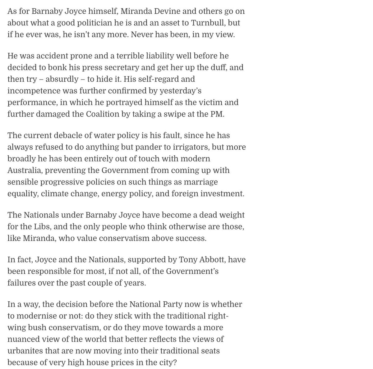 vjmahon's tweet photo. On the money @AlanKohler - Excerpt today’s Overview, The Constant Investor($). #auspol #BarnabyJoyce #climatechange #MurrayDarling #renewables https://t.co/o32VrGbW1u