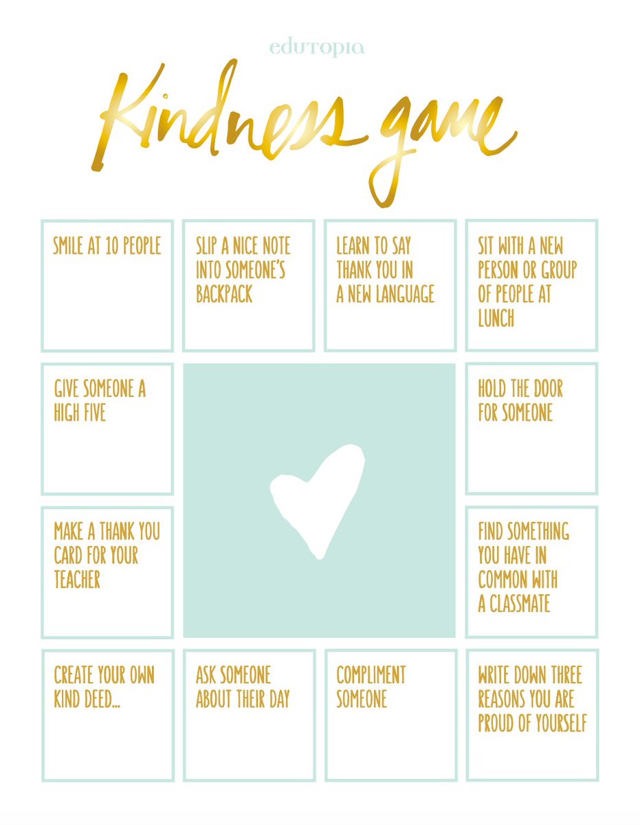 Tomorrow is Random Acts of Kindness Day. Here's a bingo-style game card to encourage kindness at school (or anywhere else). #RAKDay #RAKWeek2018  edut.to/2GlTPzU