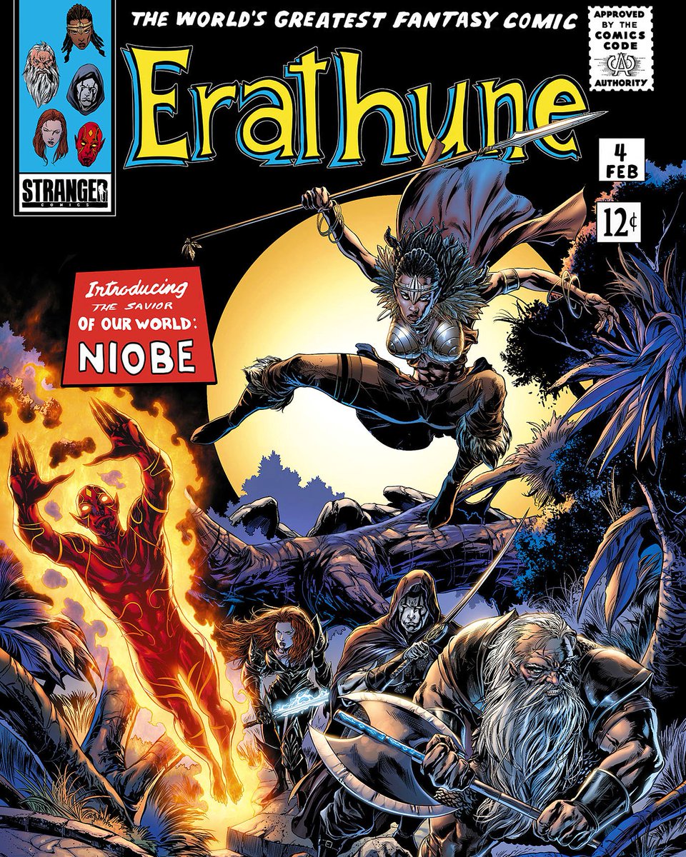 strangercomics's tweet photo. All hail king #BlackPanther and Queen #Niobe. Our homage cover for final issue 4 of Erathune is live! https://t.co/cN7oNzFFYT @BlackGirlNerds @SebastianAJones https://t.co/XaU4NZlAfu