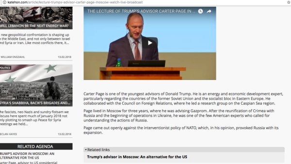 18. Katehon website covered  #CarterPage’s visit to Moscow. “After the reunification of  #Crimea with  #Russia and the beginning of operations in Ukraine, [Page] was one of the few American experts who called for understanding the actions of Russia."