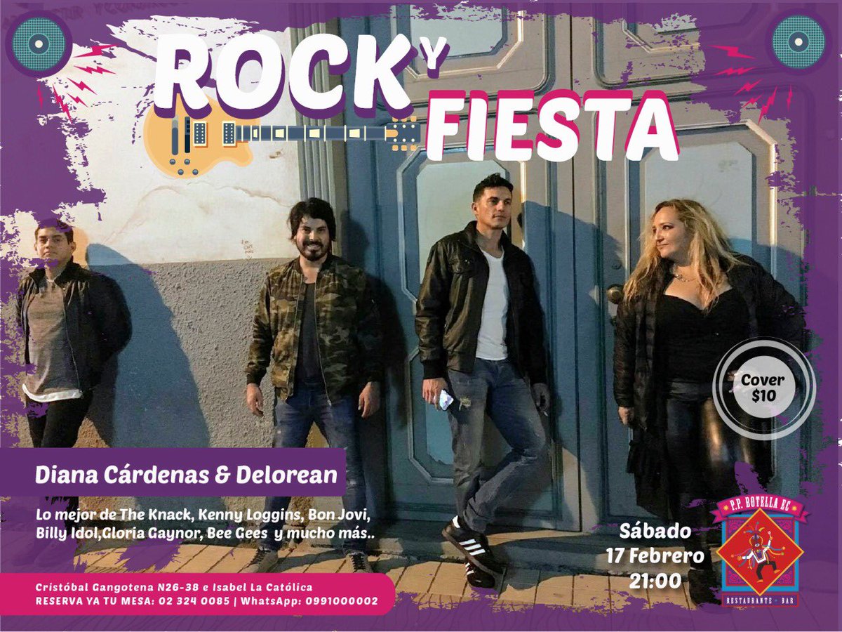 ppbotellaec's tweet photo. La noche de este sábado 17 de se enciende en el P.P. Botella EC #Quito con un show fantástico de “Rock y Fietsa” junto a la inigualable Diana Cárdenas y Delorean. 
Arma tu grupo de amigos y ven a disfrutar las ricas picaditas, guaspetes y más. Reserva vía Whatsapp al 099 10000 02 https://t.co/rVceu5hH2b