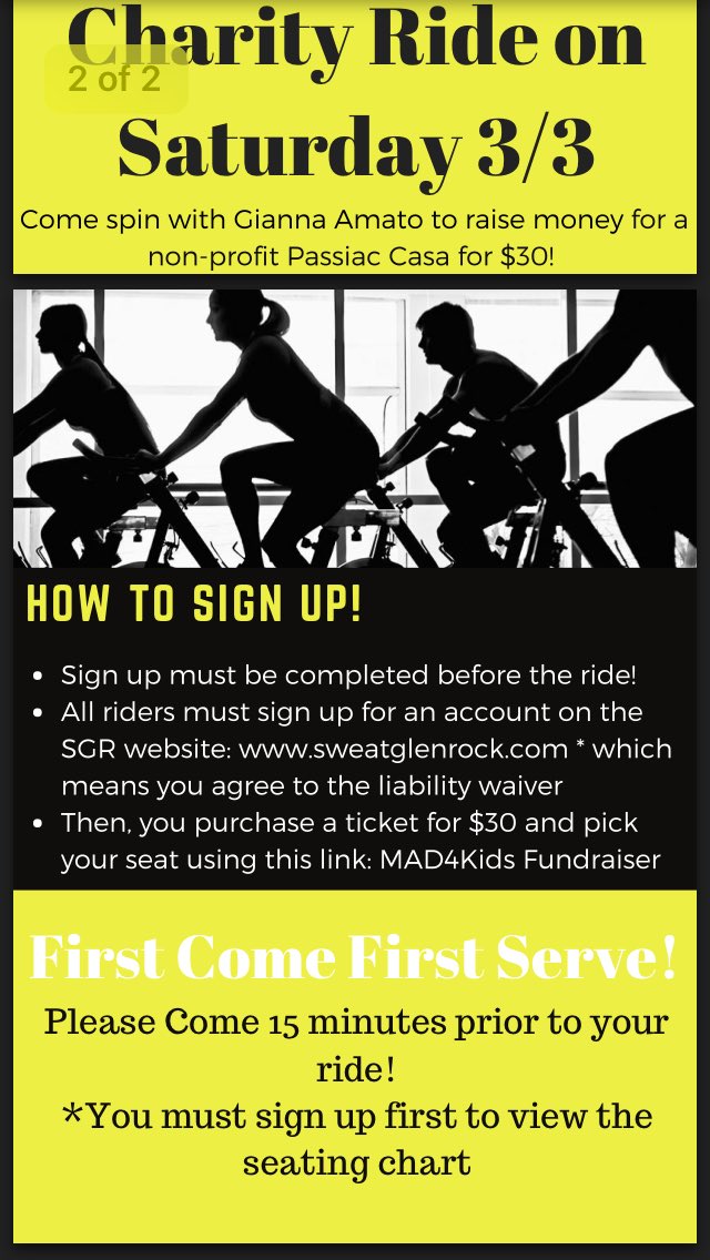 ktraf1's tweet photo. Charity Ride with MAD4Kids and @SweatGlenRock to support @PassaicCASA! March 3 at 12:30. Sign up early! @loriebz @WPSEisenhower @wyckoffschools #emschat https://t.co/2kmuy2GAdY https://t.co/6AKroiM6Xt