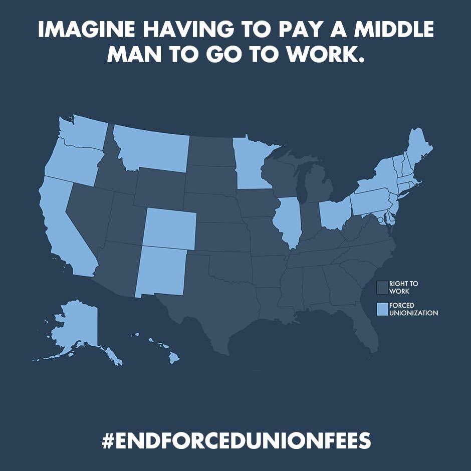Forced union fees are reality for more than 5 million government workers across 22 states. #StandWithWorkers