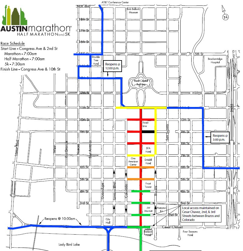 austinmobility's tweet photo. The Austin Marathon #RunAustin18  is this Sunday, Feb. 18! Beat #ATXTraffic by consulting our alternative route traffic guide. https://t.co/QrVvAJuP6q https://t.co/5SHPbqifC3