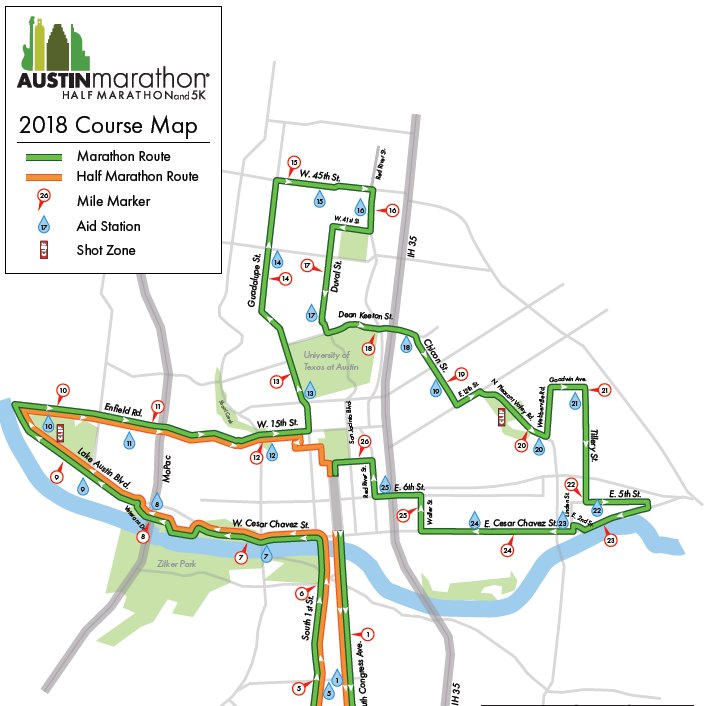 austinmobility's tweet photo. The Austin Marathon #RunAustin18  is this Sunday, Feb. 18! Beat #ATXTraffic by consulting our alternative route traffic guide. https://t.co/QrVvAJuP6q https://t.co/5SHPbqifC3