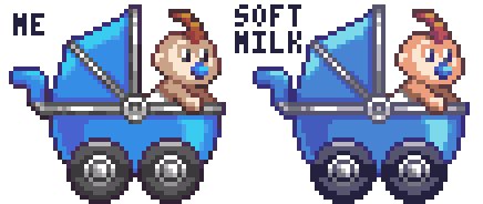 savebabyjames's tweet photo. Trying out the #softmilk palette by @mnrART. My original colors on the left for comparison. #pixelart #gamedev #indiedev https://t.co/9A6mOWonby