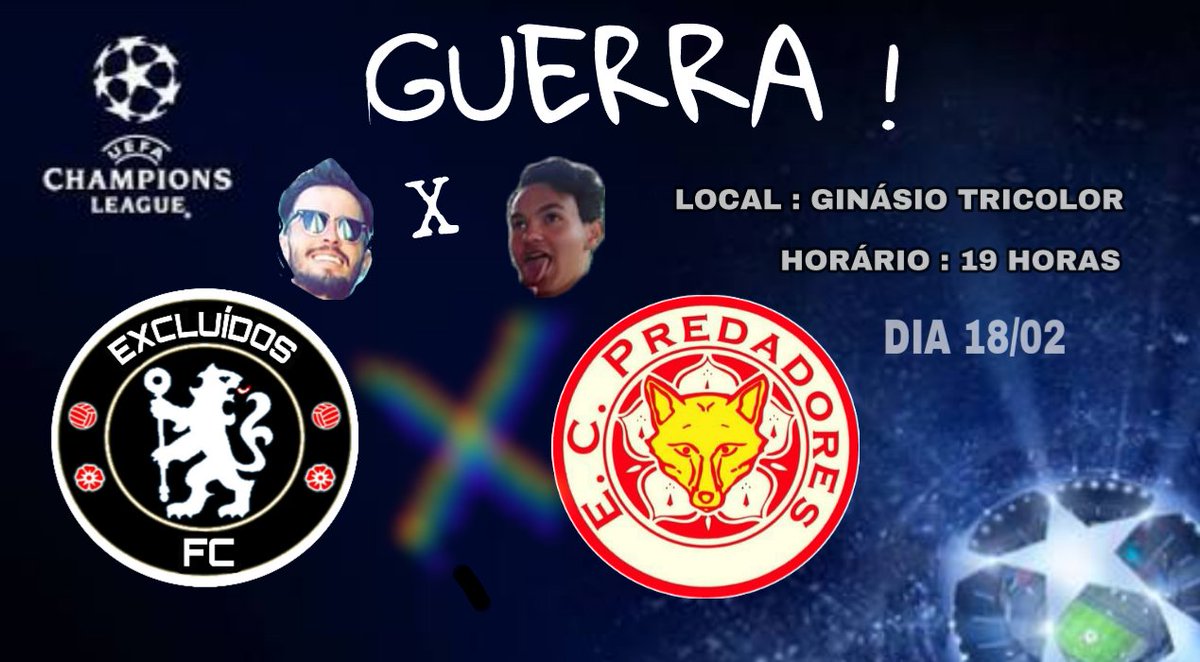 ExcluidosFc's tweet photo. Olá, Excluídos entram em quadra no domingo em um clássico contra a equipe do @Predadores_ as 19 hrs no ginásio Tricolor, compareçam seus fdp https://t.co/LnAcIzxrCr